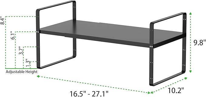Expandable Cabinet Storage Shelf Stackable Organizer Rack for Kitchen Bathroom Pantry Spice Cupboard Countertop Home Office Desk Heavy Duty Nonslip Black Large 3 Pack-Ruum Studio Home