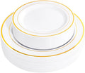 FLOWERCAT 60PCS Gold Plastic Plates - Heavy Duty White and Gold Plastic Plates Disposable for New Year/Thanksgiving Party/Wedding - Include 30PCS 10.25" Dinner Plates and 30PCS 7.5" Dessert Plates-Ruum Studio Home