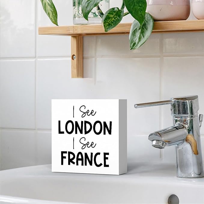 Funny Bathroom Decor, Funny Bathroom Wall Art, Black and White Bathroom Decor, Cute Bathroom Decor, Bathroom Decor for Shelves, Wooden Box Decor Sign for Home Farmhouse Office Living Room Desk Table-Ruum Studio Home