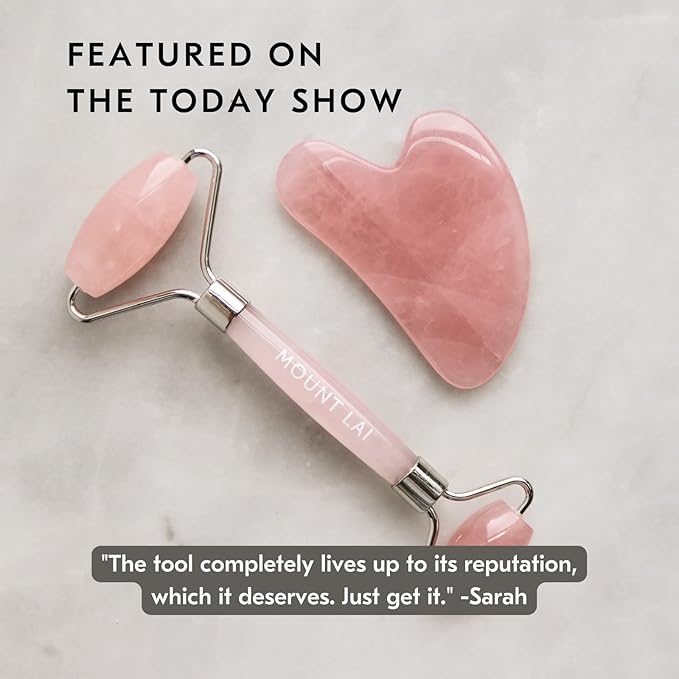 Mount Lai Rose Quartz Gua Sha Facial Tools, Pink Quartz Gua Sha Facial Tools Set and Roller, Guasha Tool for Face to Relieve Muscle Tension and Reduce Puffiness, Anti Aging Skin Care Sets for Women-Ruum Studio Home