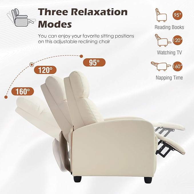 BestMassage | Recliner Chair | No Massage Function | Pu Beige | with Lumbar Support, Adjustable Push Back, Wide Armrests, Footrest & Padded Seat | Easy Assembly | for Living Room, Home Theatre-Ruum Studio Home