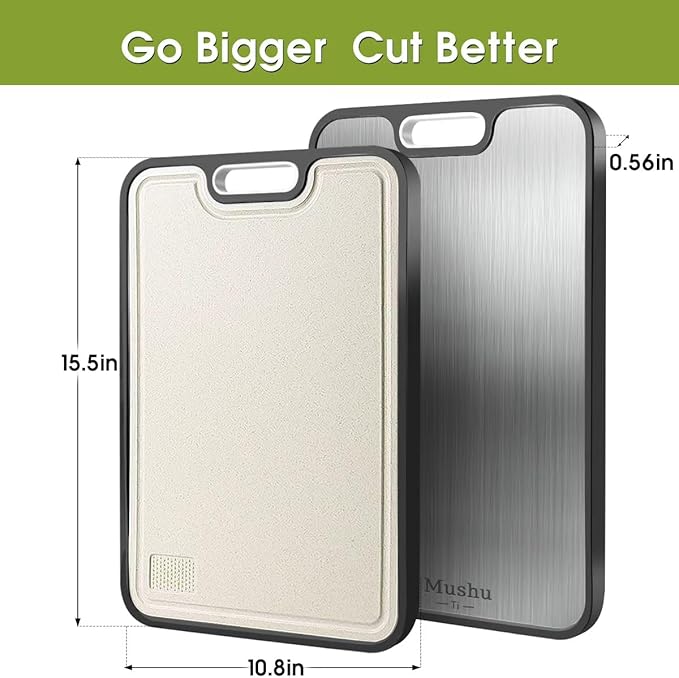 Mushu Titanium Cutting Boards for Kitchen,Upgrated Double Sided Food-Grade 100% Pure Titanium w/Wheat Straw PP Chopping Board for Meat Vegetable Fruit,Easy to Clean,Kitchen Gifts Large Size-Ruum Studio Home