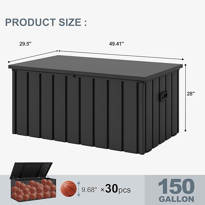 PURPLE LEAF Outdoor Deck Box 150 Gallon Waterproof Lockable Storage Box Container with Lid Deck Organization for Patio Cushions Side Table Pool Accessories Garden Tools, Gray-Ruum Studio Home