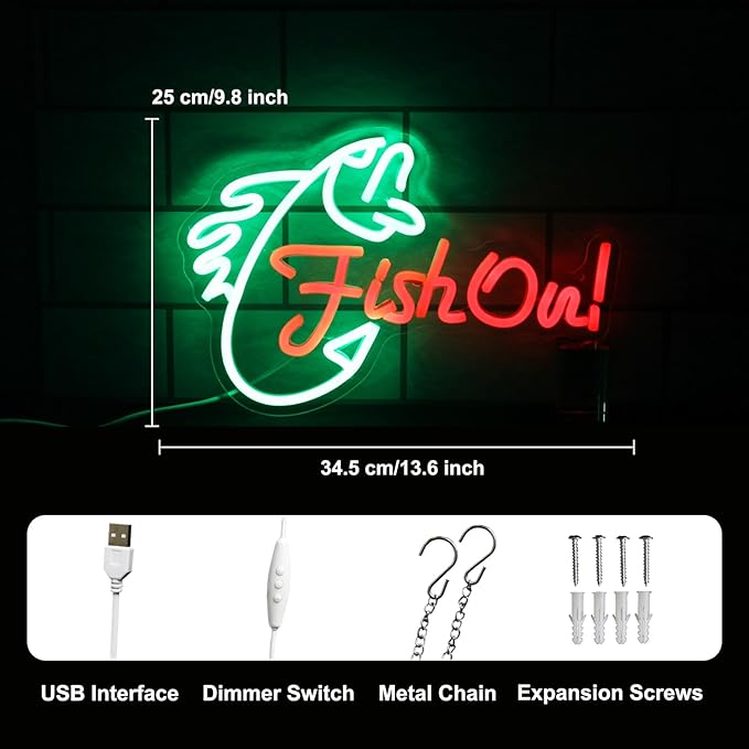Fish On Neon Sign Go Fishing LED Signs for Wall Green Red Neon Light Dimmable Neon Lights Signs Fish Neon Light Up Sign for Bedroom Living Room Man Cave Yacht Decor Men Gifts-Ruum Studio Home