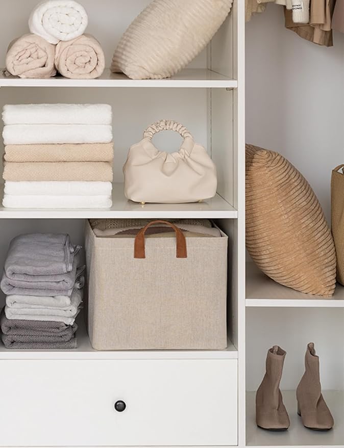 StorageWorks Storage Bins, Fabric Storage Bins for Shelves, Large Storage Baskets with Metal Frame, Closet Baskets and Bins with Handles, Brown and Beige, 2-Pack-Ruum Studio Home