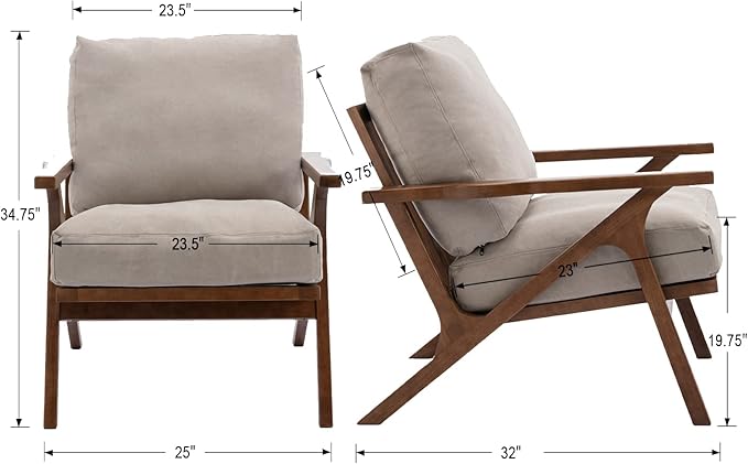 Wahson Set of 2 Mid Century Chair, Upholstered Accent Armchairs, with Wood Frame and Canvas Cushions, Leisure Slipper Chair for Living Room/Bedroom, Beige-Ruum Studio Home