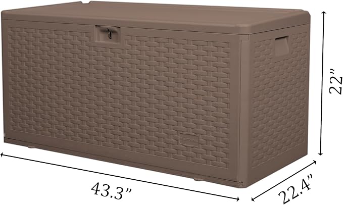 73 Gallon Pro Waterproof Outdoor Storage Pro Resin Deck Box Bin for Patio, Poolside, and Garden, Lockable & UV-Resistant, Ideal for Small Spaces, Brown-Ruum Studio Home
