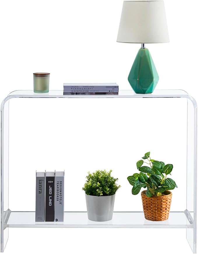 MyGift Premium 15mm Clear Acrylic Entryway Console Table with Bottom Display Shelf, 2 Tier Living Room Sofa Back Storage Shelves Modern Luxury Home Decor-Ruum Studio Home