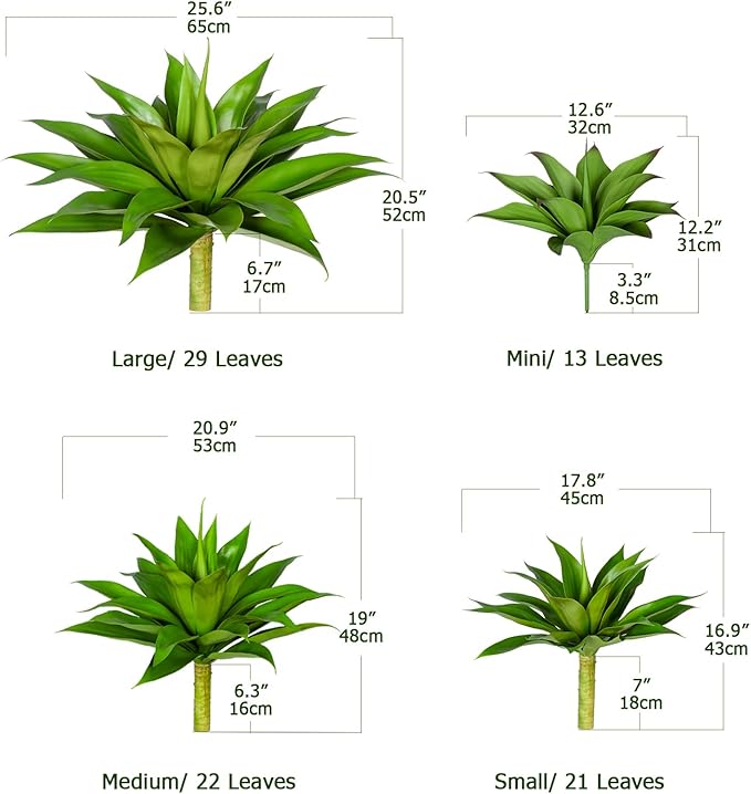 Artificial Agave Plants,Large UV Resistant Fake Agave Planters for Indoor and Outdoor Decorating Artificial Plants for Outdoors Fake Plants (2Pack, 18"-Ruum Studio Home