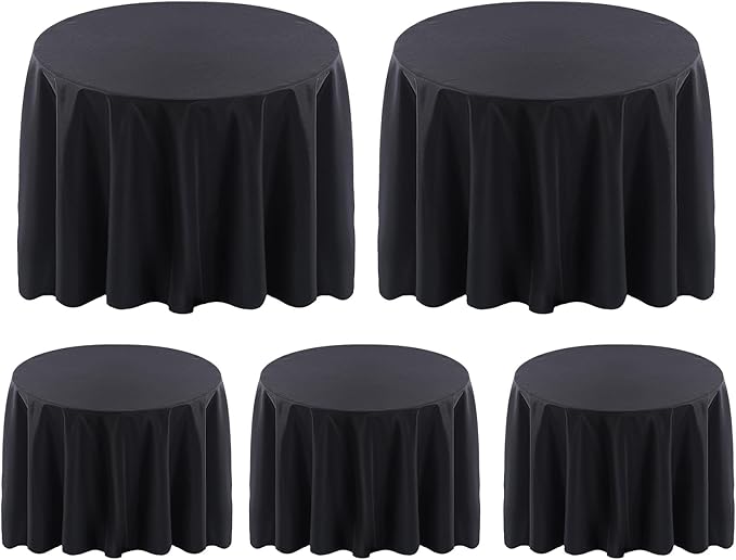 Surmente 120 inch Round Tablecloths -5 Pack Black Round Table Cloths, Polyester Fabric Table Covers for Wedding, Party, Banquet, or Restaurant-Ruum Studio Home