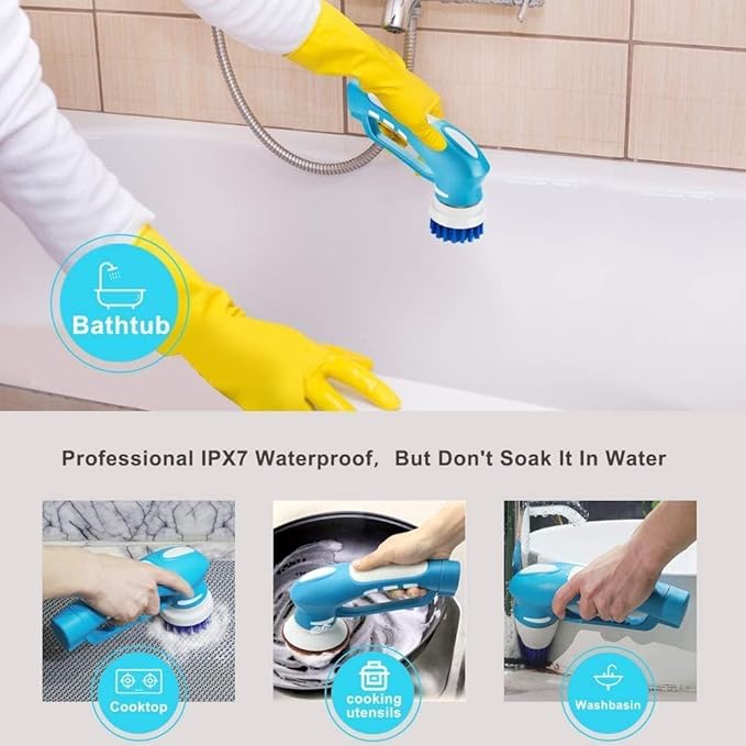 Electric Scrubber Power Cordless, Portable 360 Handheld Washing Cleaning Machine with 6 Replaceable Brush Heads, High Rotation for Bathroom, Floor, Kitchen, Car, Sink, Wall, Window-Ruum Studio Home
