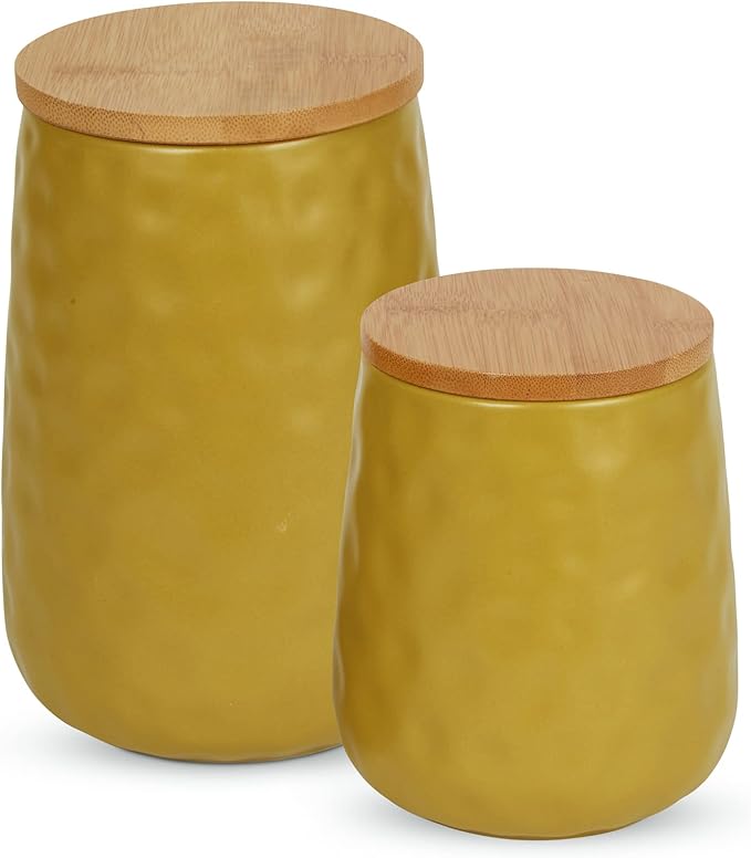 DII Kitchen Accessories Collection, Textured Matte Ceramic Canister Set, Lemongrass, Dimple, 2 Piece-Ruum Studio Home