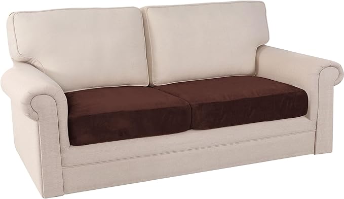PrinceDeco Velvet Couch Cushion Cover Soft Stretch Cushion Slipcover for Chair Loveseat Sofa Cushion Furniture Protector Seat Cushion Sofa Cover (2 Piece Large Sofa Cushion Covers, Brown)-Ruum Studio Home