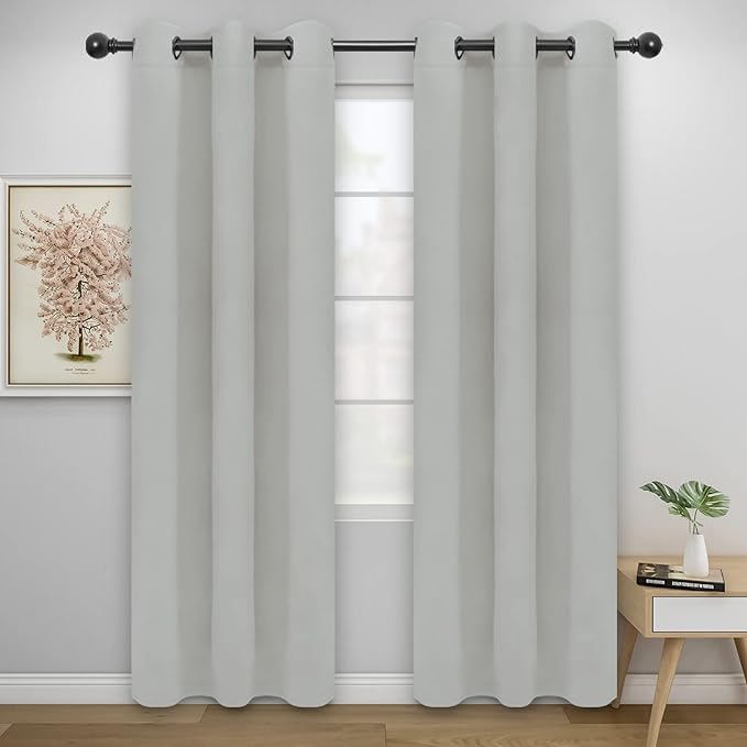 Easy-Going Blackout Curtains for Bedroom, Solid Thermal Insulated Grommet and Noise Reduction Window Drapes, Room Darkening Curtains for Living Room, 2 Panels(46x84 in, Greyish White)-Ruum Studio Home