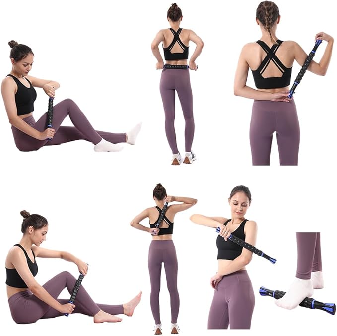 Muscle Roller Stick for Athletes - Deep Tissue Fascia Blaster & Roller Massager for Myofascial Pain Relief - Handheld Physical Therapy & Recovery Tool(Blue black-18 inch)-Ruum Studio Home