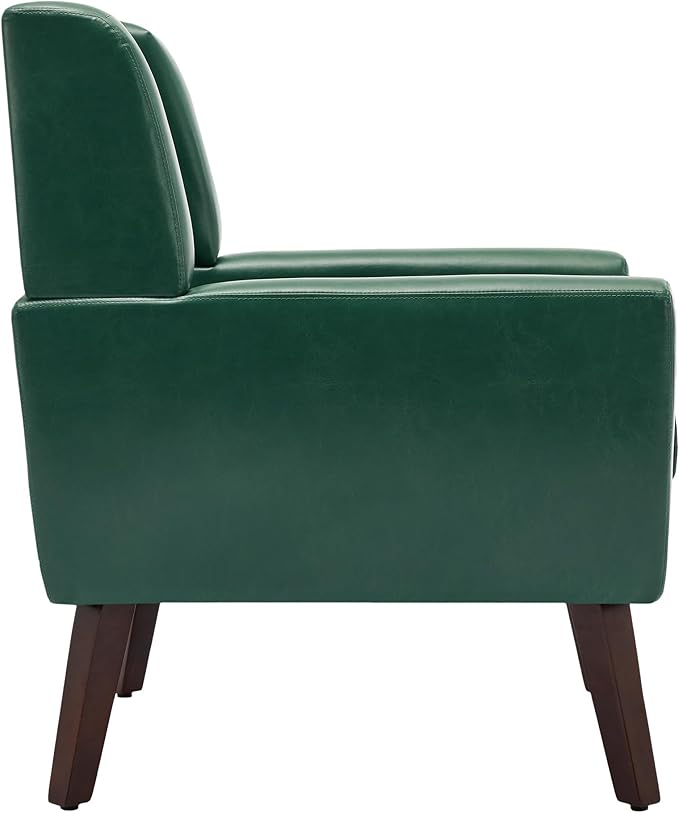 UIXE Faux Leather Accent Chair, Modern Arm Club Chair Upholstered Armchair for Living Room, Comfy Single Sofa Seats Button Tufted Reading Seating, Green-Ruum Studio Home