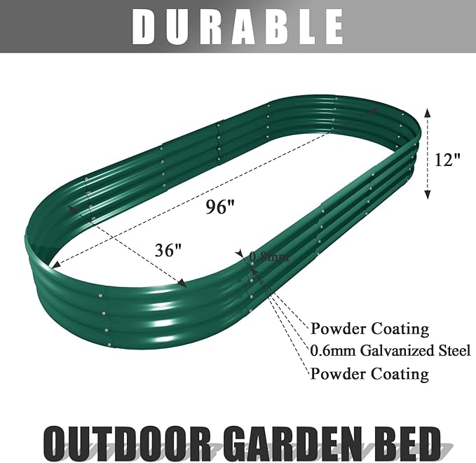 2 Pack 8x3x1FT Galvanized Raised Garden Bed Large Metal Planter Box Kit Elevated Raised Garden Planters for Outdoor Plants, Green-Ruum Studio Home