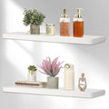 Solid Wood Floating Shelves Set of 2 - Natural, Warp & Crack Resistant 35.43 Inch Wall Shelf with Invisible Brackets Thicker, More Durable for Bathroom, Bedroom, Kitchen, Living Room (White, 35.43)-Ruum Studio Home
