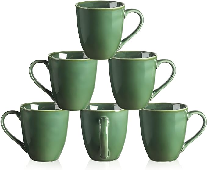 vicrays Coffee Mug Set, 12 Ounce, Set of 6, Ceramic Mug for Men, Women, Unique Glazed Mugs with Handle for Coffee, Tea, Milk, Cocoa, Cereal(Green)-Ruum Studio Home