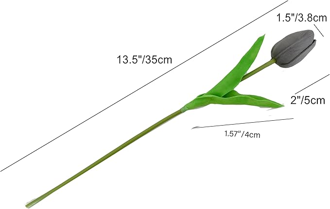 Mandy's Artificial Tulips 20 Stems Dark Grey PU Faux Flowers for Wedding Home Decor 13.5 Inch-Ruum Studio Home