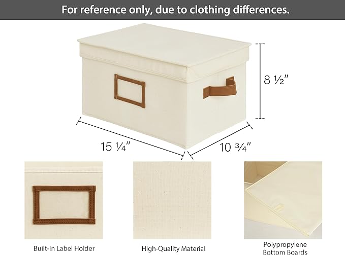 StorageWorks Large Storage Bins with Lids, Decorative Storage Boxes with Lid and PU Handles, Foldable Storage Baskets for Closet, Shelves, Stackable, Ivory, 3-Pack-Ruum Studio Home