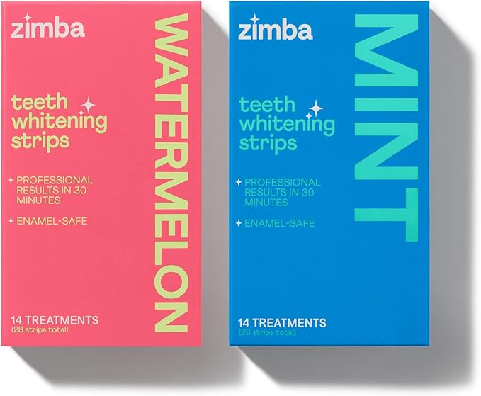 Zimba Teeth Whitening Strips for Teeth Sensitive, White Strips for Teeth Whitening, Teeth Whitener Stain Remover 28 White Strips Included Per Pack, 2 Pack (14 Day Treatment), Watermelon and Mint-Ruum Studio Home