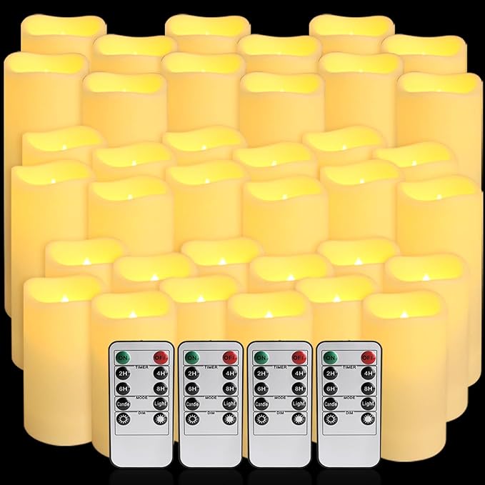 36-Pack Flickering Flameless Candles with Remote Control - LED Fake Candle Perfect for Wedding,Outdoor,Table,Halloween,Christmas Decor - Create a Magical Ambiance Effortlessly(Three Sizes)-Ruum Studio Home