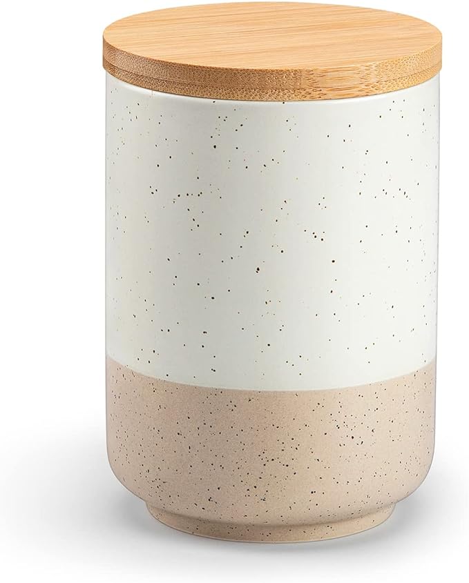vancasso Sabine Small Ceramic Canister with Airtight Wood Lid - 18 oz Kitchen Storage for Coffee, Sugar, Tea & Spices - Compact Countertop Jar-Ruum Studio Home