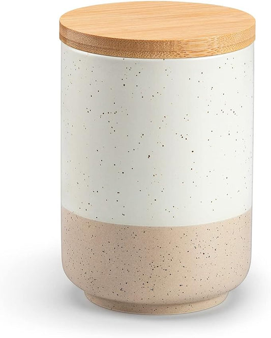 vancasso Sabine Small Ceramic Canister with Airtight Wood Lid - 18 oz Kitchen Storage for Coffee, Sugar, Tea & Spices - Compact Countertop Jar-Ruum Studio Home
