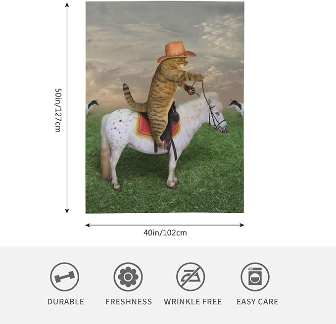 HGOD DESIGNS Funny Cat Throw Blanket Ultra Soft Warm All Season The Cat Cowboy on a Horse Decorative Fleece Blankets for Bed Chair Car Sofa Couch Bedroom 40"X50"-Ruum Studio Home