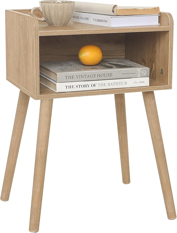 MaxSmeo Nightstand, Mid Century Modern Side Table Bedroom with Storage, Small End Bedside Table with Solid Wood Legs for Living Room, Office Small Spaces (Rustic Walnut)-Ruum Studio Home