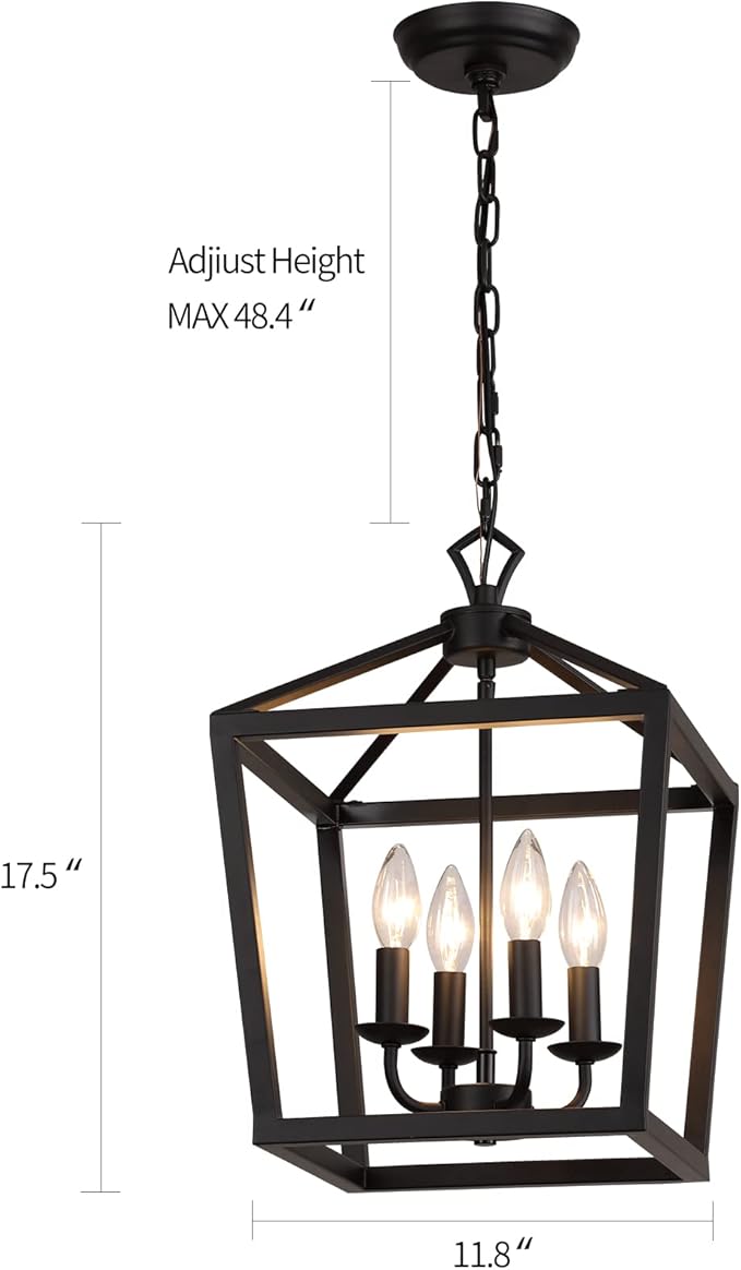 AMZASA Farmhouse Rustic Black Lantern Chandelier Hanging Light Fixture 4-Lights for Kitchen Island Dining Room Hallway Entryway Foyer UL Listed-Ruum Studio Home