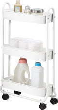 SunnyPoint Slim Rolling Storage Cart, 3 Tier Bathroom Storage Organizer Bathroom, Laundry Utility Cart (White)-Ruum Studio Home
