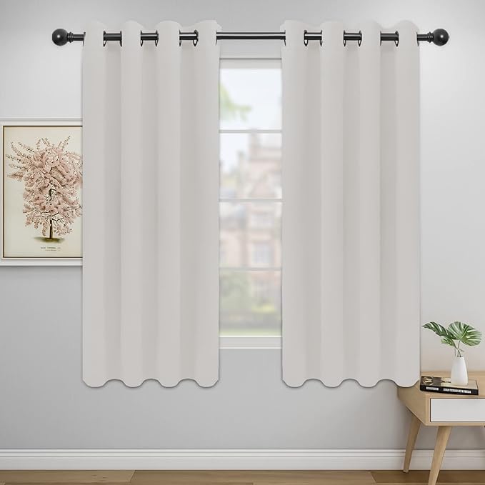 Easy-Going Blackout Curtains for Bedroom, Solid Thermal Insulated Grommet and Noise Reduction Window Drapes, Room Darkening Curtains for Living Room, 2 Panels (52x63 in, Light Linen)-Ruum Studio Home
