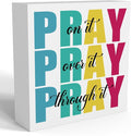 Office Decor for Women Christian Gifts Desk Bedroom Bible Verse Wall Art Inspirational Wooden Box - Pray on It Over It Through It-Ruum Studio Home