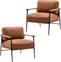 Mid-Century Accent Chair Set of 2, Soft Armchair PU Leather Lounge Chair with Black Metal Legs, Upholstered Leisure Chair for Living Room Bedroom Reception Room, Brown-Ruum Studio Home