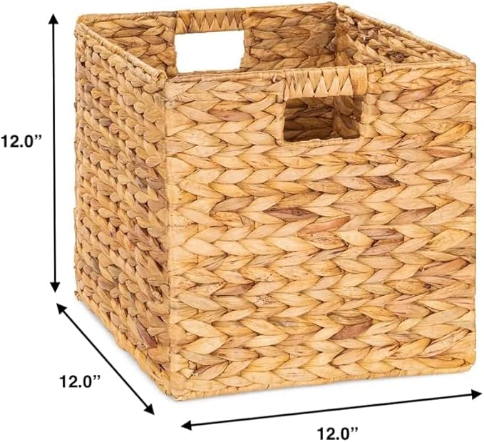 12 x 12in Water Hyacinth Storage Baskets, Wicker Storage Baskets for Shelves, Woven Baskets for Storage, Wicker Storage Basket for Bedroom, Living Room, Nursery Room (Natural 6 Packs 12x12in)-Ruum Studio Home