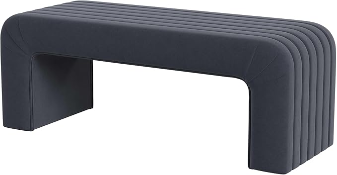 Modern Arch Channel Bedroom Bench Ottoman, 48" Entryway Bench and Shoe Rack, Soft Cushion Bench for Bedroom End of Bed, Ottoman Bench for Living Room, Bedroom, Entryway (Beach Blue Velvet)-Ruum Studio Home