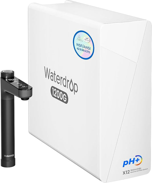 Waterdrop X12-Alkaline Mineral pH+ Tankless Reverse Osmosis System, NSF/ANSI 42&58&372 Certified, 1200 GPD RO Water Filter System, 11-Stage Filtration, 3:1 Pure to Drain, UnderSink, Black Faucet-Ruum Studio Home