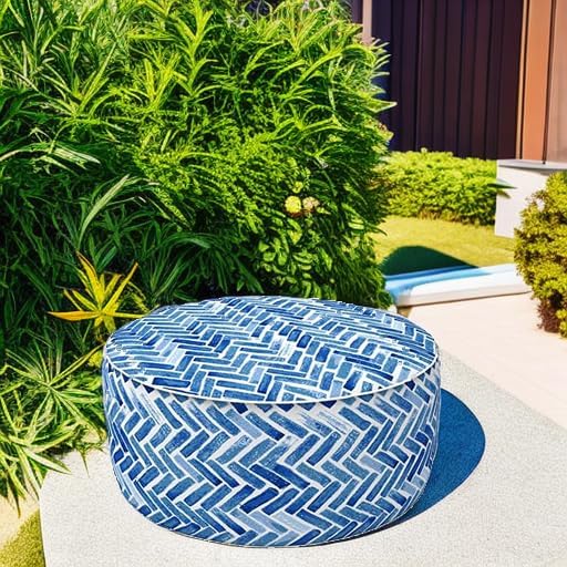 LVTXIII Indoor/Outdoor Inflatable Ottoman, All Weather Round Footrest Stool D21”x H9”, Portable for Patio Garden Camping or Home-Blue Bricks-Ruum Studio Home