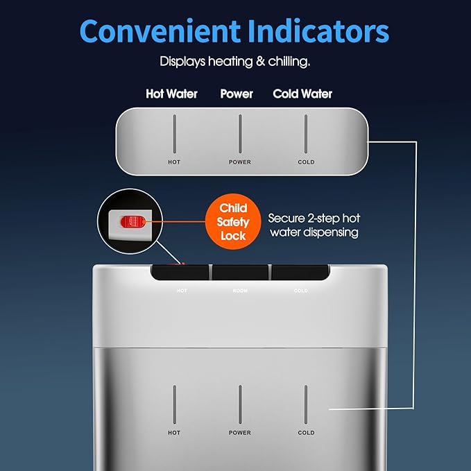 Self Cleaning Bottleless Water Cooler Dispenser with 4 Stage Water Filter 3 Temperature Settings Silver-Ruum Studio Home