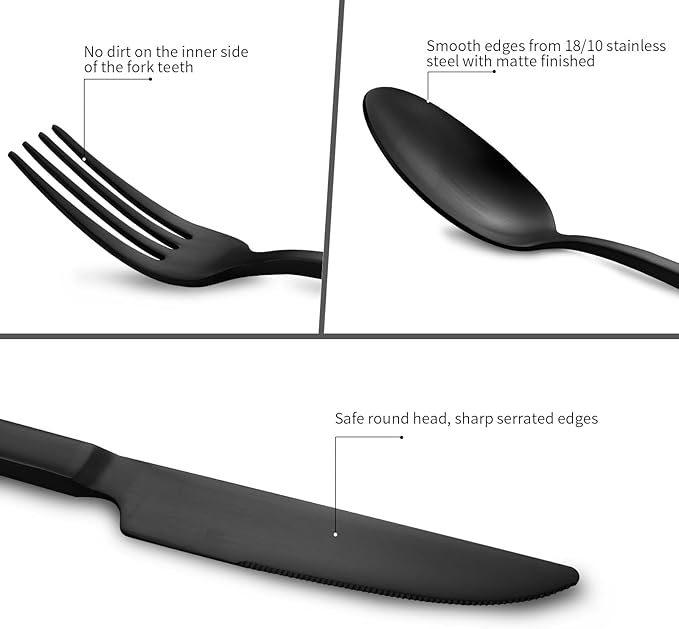 Stainless Steel Flatware Set Hand Forged 18/10 Silverware Set Matte Black Cutlery Set with Cuboid Handle Matte Finished 40 Pieces Home Event Use Wedding Housewarming Gift Service for 8-Ruum Studio Home