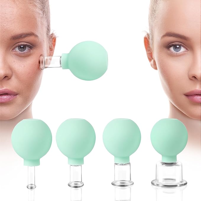 Meifuly Facial Cupping Set, 4 PCS Silicone Vacuum Suction Face Massage Cups, Skin Tightening Kit for Eyes, Face and Body (Green)-Ruum Studio Home