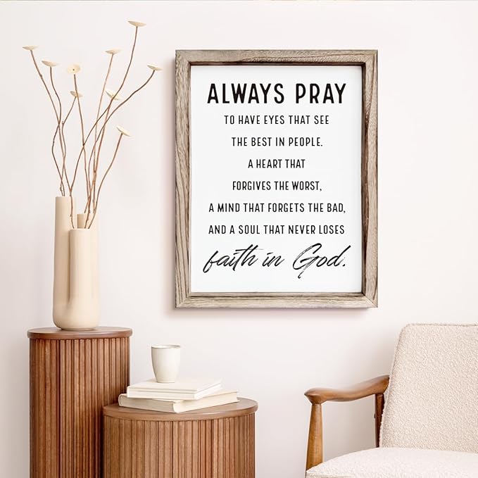 Christian Wall Signs, Inspirational Wood Sign, Farmhouse Home Decor, Bedroom Decoration, Church Room Decor Art, Framed Wall Plaque Sign 15 * 11.5 inches, Always Pray to Have Eyes-Ruum Studio Home