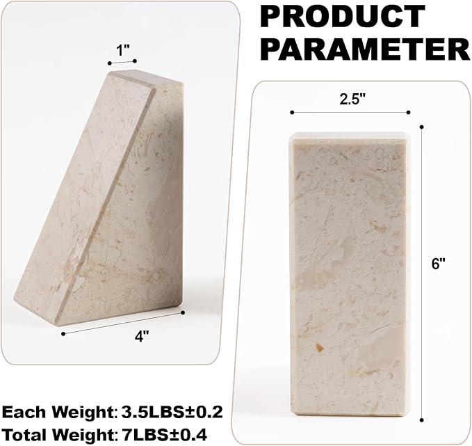 Marble Book Ends Decorative, Unique Bookends for Shelves, Bookends to Hold Heavy Books, Durable Book Holder Stopper for Home Office Desk Bookshelf Decoration, Turkey Natural Marble, Set of 2-Ruum Studio Home