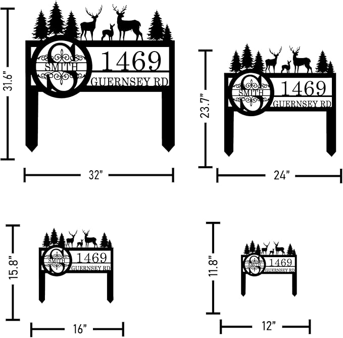 Personalized Deer Custom Garden Address Sign with Metal Stake, Housewarming Gift, Outside Camping Decor-Ruum Studio Home