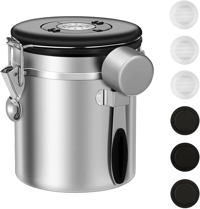 ShanSon Coffee Canister Airtight Coffee Container Stainless Steel Coffee Bean Storage Container with Scoop Coffee Canister for Beans Grounds Sugar Flour Tea Cereal,16OZ,Silver-Ruum Studio Home