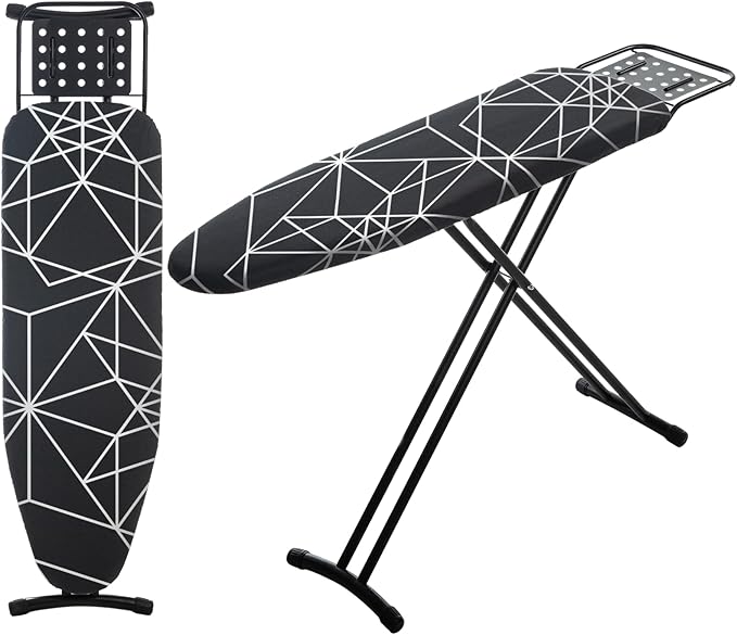 Ironing Board 43x13, Compact Iron Board Full Size with Heavy Duty Iron Rest, Thick Padded Cover, Adjustable Height, Sturdy Lightweight Steel Legs, Black-Ruum Studio Home