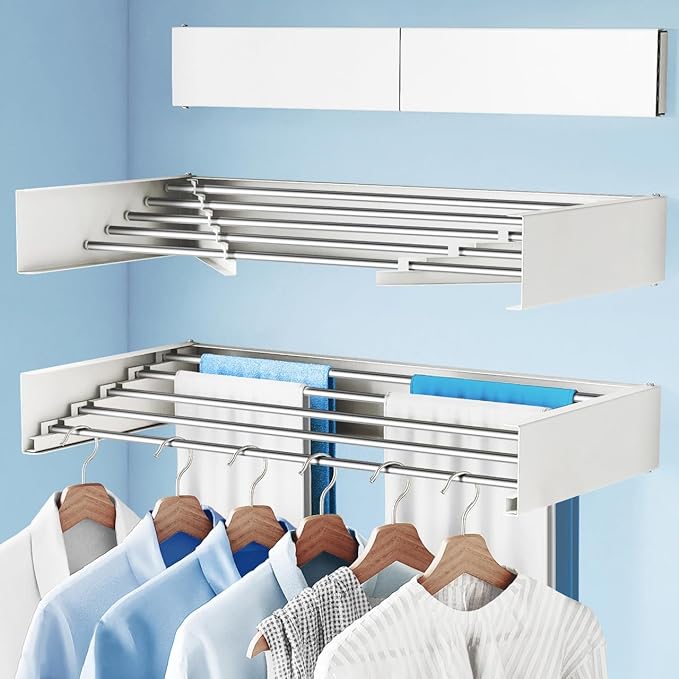 Drying Rack Clothing,Clothes Drying Rack Wall Mounted,Collapsible Hanging Racks for Laundry,Laundry Drying Rack,Wall Mounted Clothes Rack(31.5"-White) (White, 31.5 Inch)-Ruum Studio Home