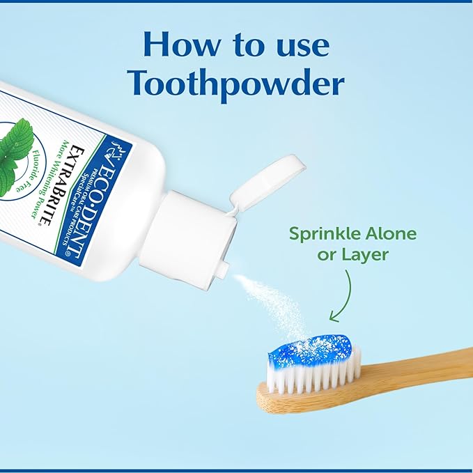 Eco-Dent ExtraBrite Baking Soda Toothpowder, Mint - Fluoride-Free Toothpaste Powder, SLS-Free Tooth Powder with Oxidizing Calcium Peroxide, Whitening Toothpaste Alternative, 2 Oz Ea (Pack of 3)-Ruum Studio Home